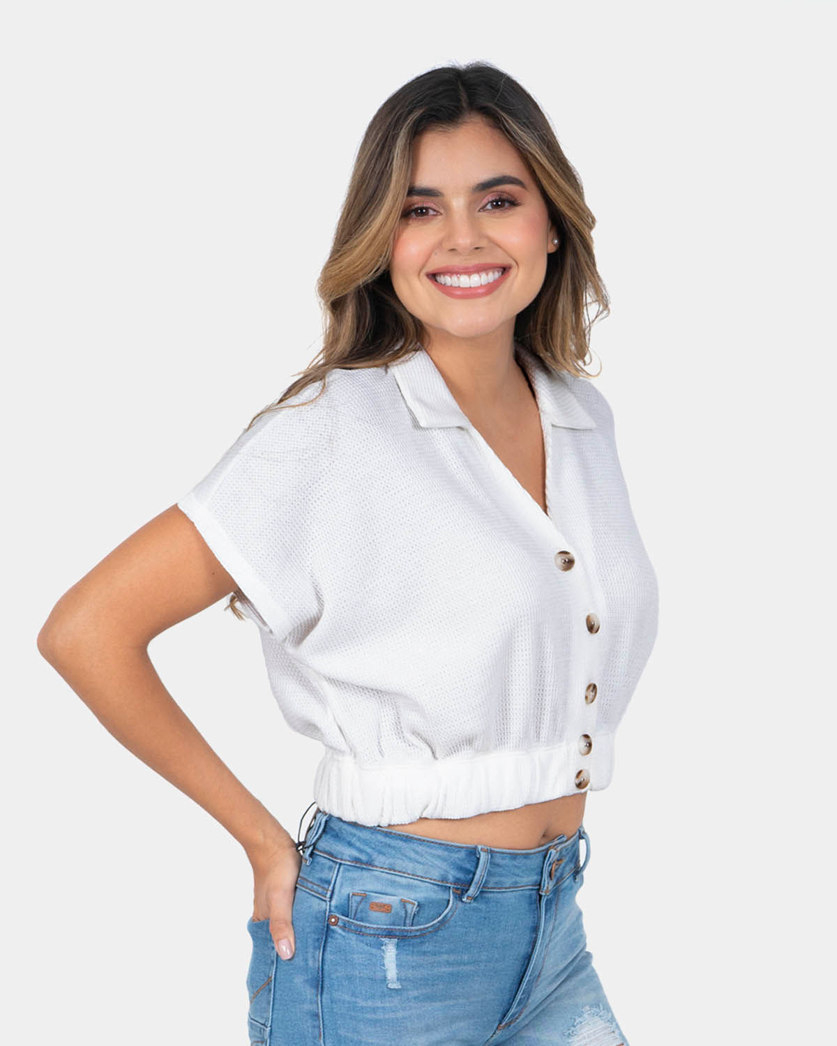  Camiseta blanca de manga larga para mujer, con botones, casual,  para uso diario, cuello en V, manga corta, camiseta floral para niña, Azul  / Patchwork, S : Ropa, Zapatos y Joyería