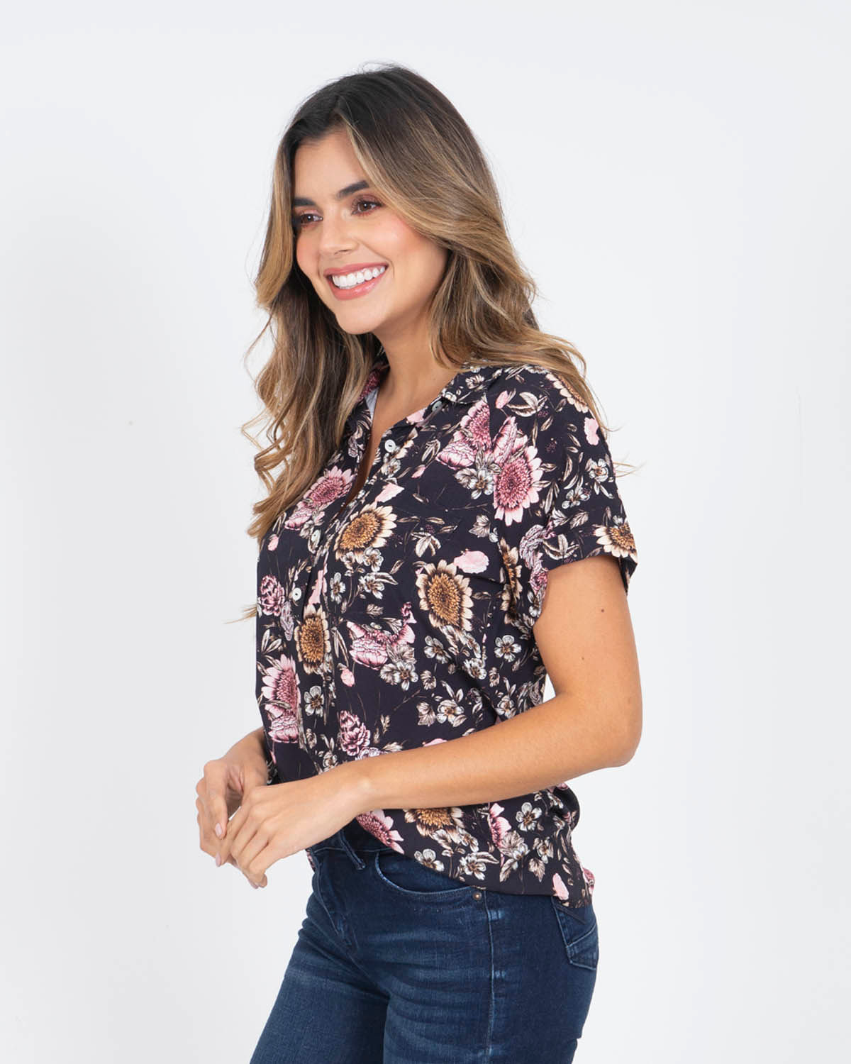 Oxford Jeans  Camisa estampada manga corta para mujer