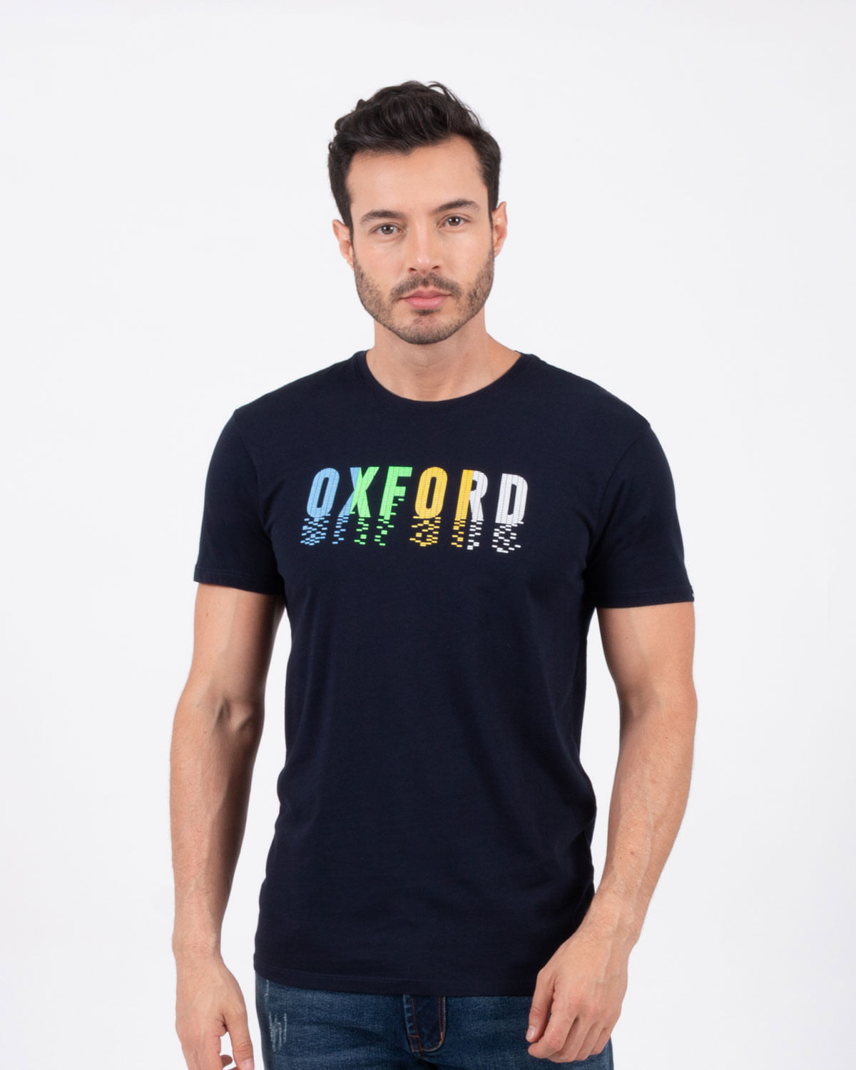 Oxford Jeans  Camiseta azul estampado frontal para hombre