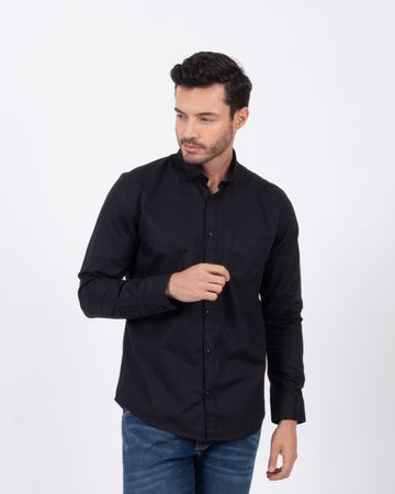 Oxford Jeans Camisa negra manga larga para hombre