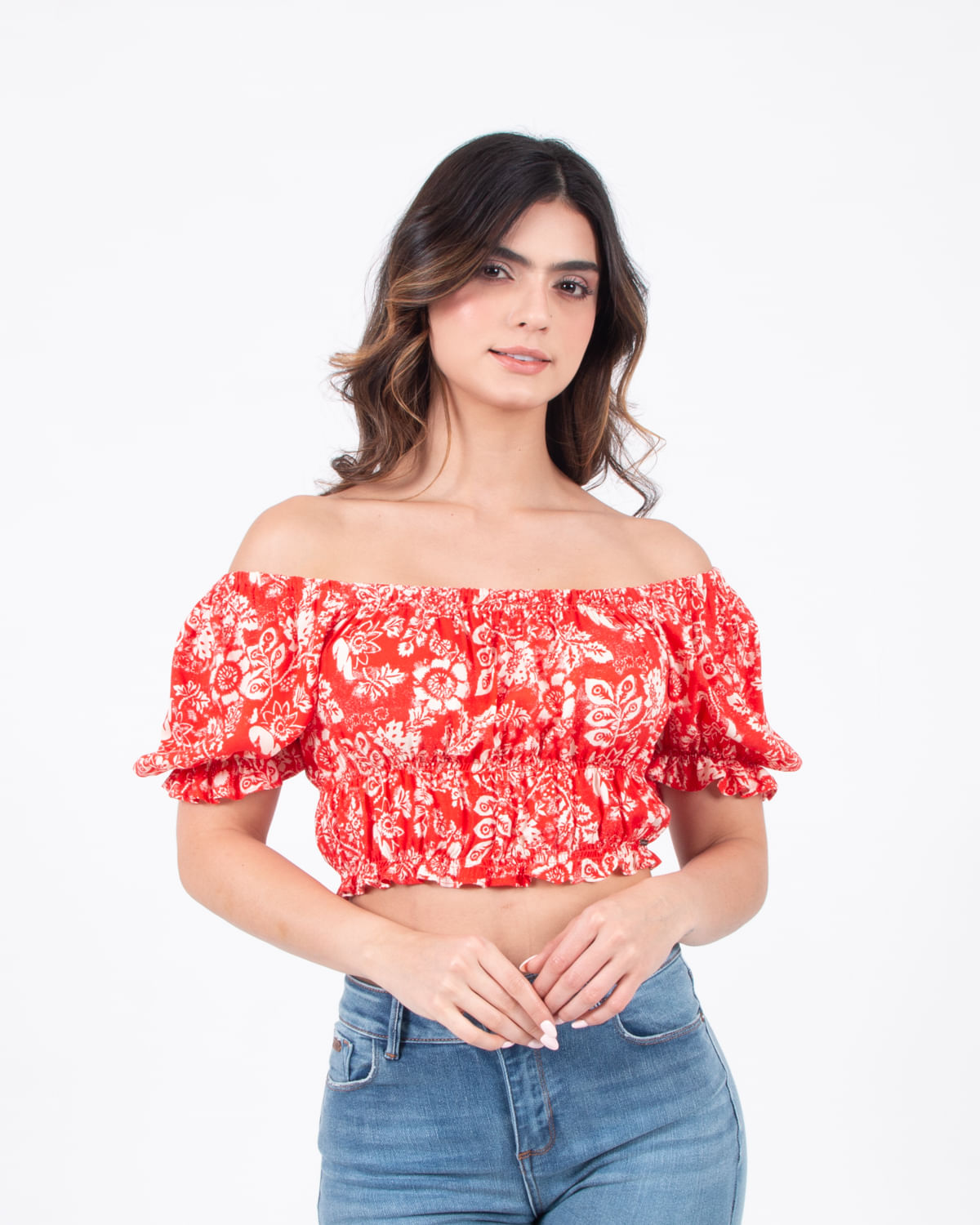 Oxford Jeans Blusa roja estampada para mujer