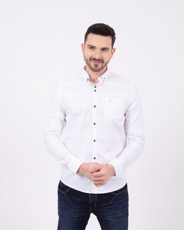 Camisa Blanca Manga Larga Oxford - Hombre