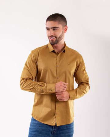 Camisa ocre manga larga para hombre